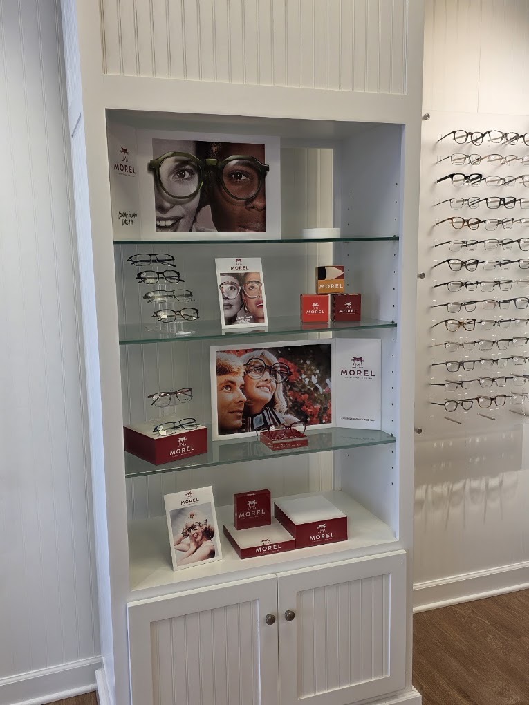 Morel eyewear display case at Harvey Eye Brownsboro Road