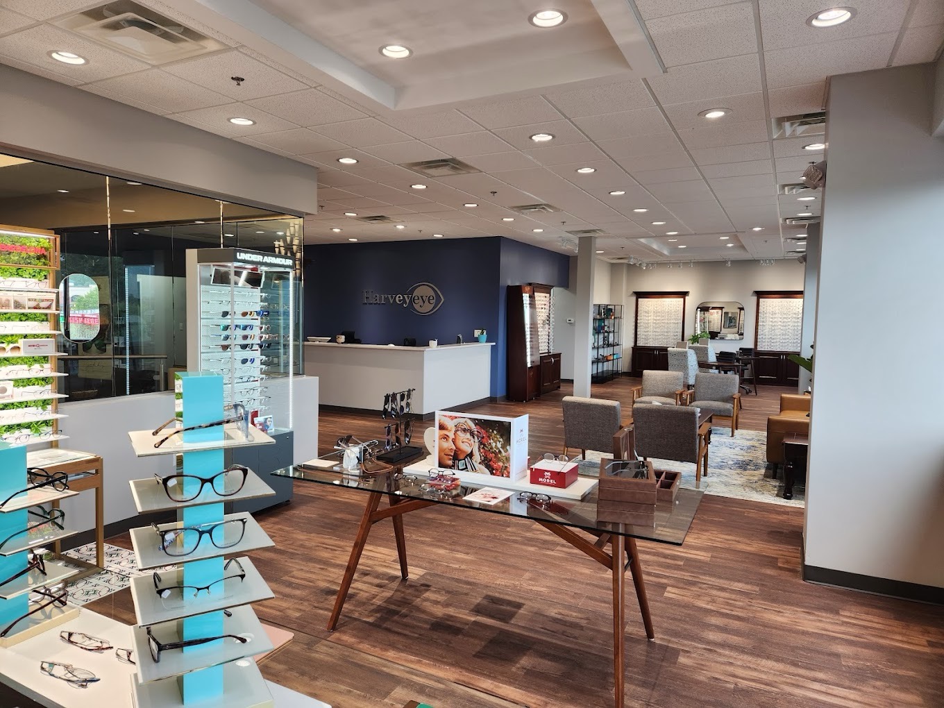 Optical showroom at Harvey Eye LaGrange Road with designer frame displays